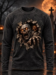 Men's Halloween Skeleton Print Casual Long Sleeve T-Shirt