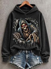 Women's Halloween Skeleton Print Casual Hoodie