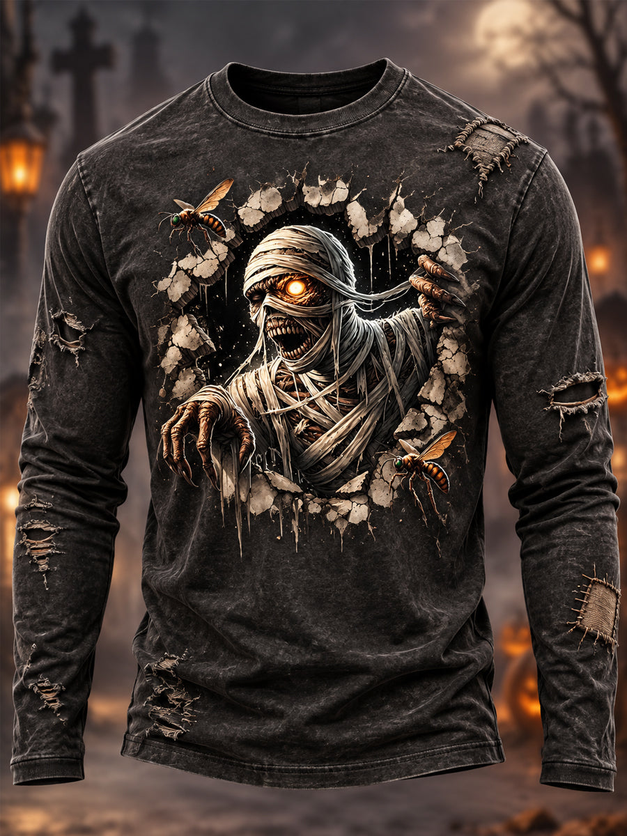 Men's Halloween Skeleton Print Casual Long Sleeve T-Shirt