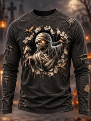 Men's Halloween Skeleton Print Casual Long Sleeve T-Shirt