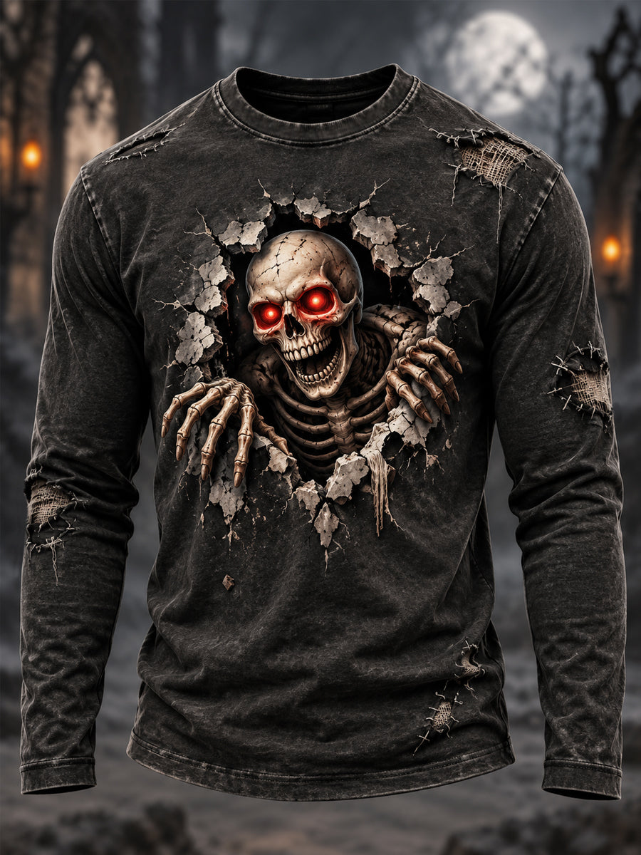 Men's Halloween Skeleton Print Casual Long Sleeve T-Shirt