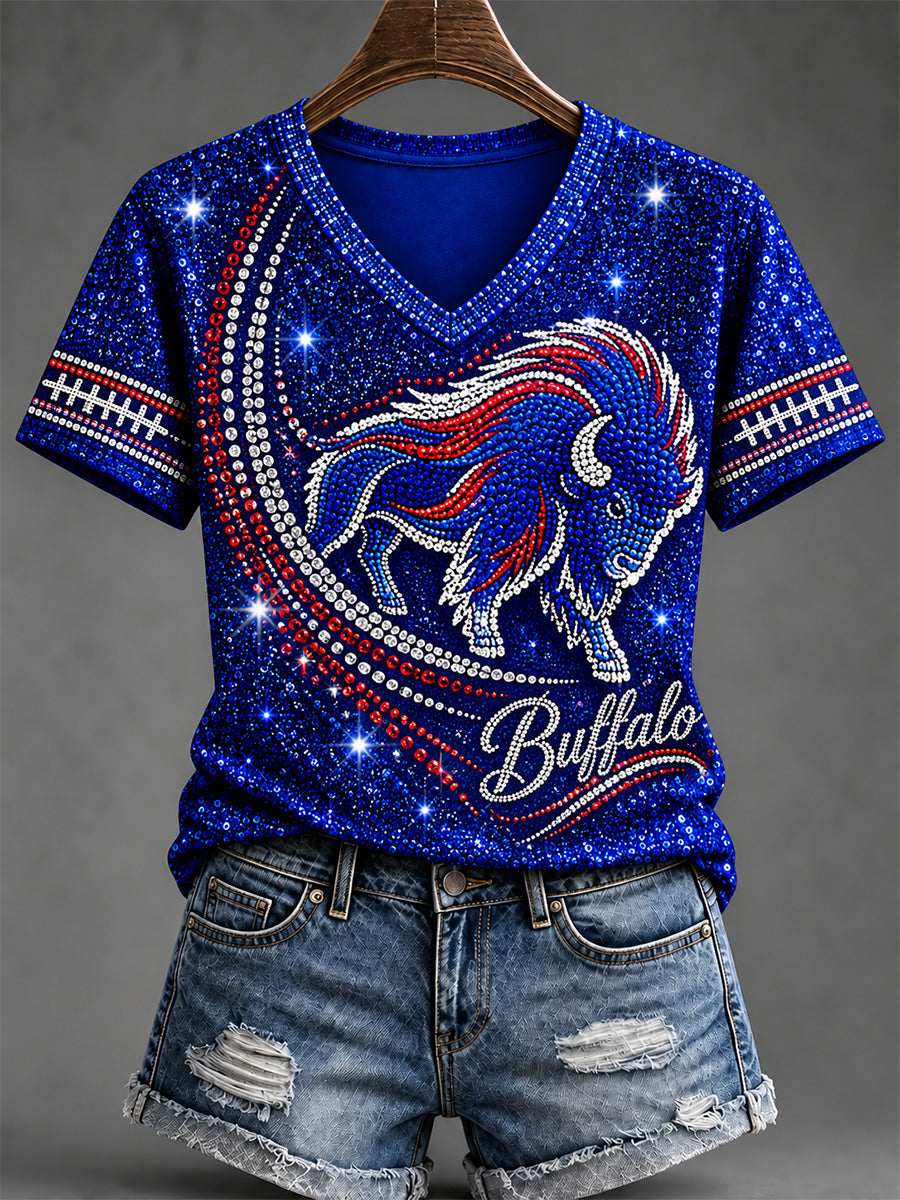 Women's Football Lover Buffalo Print V-Neck Tee