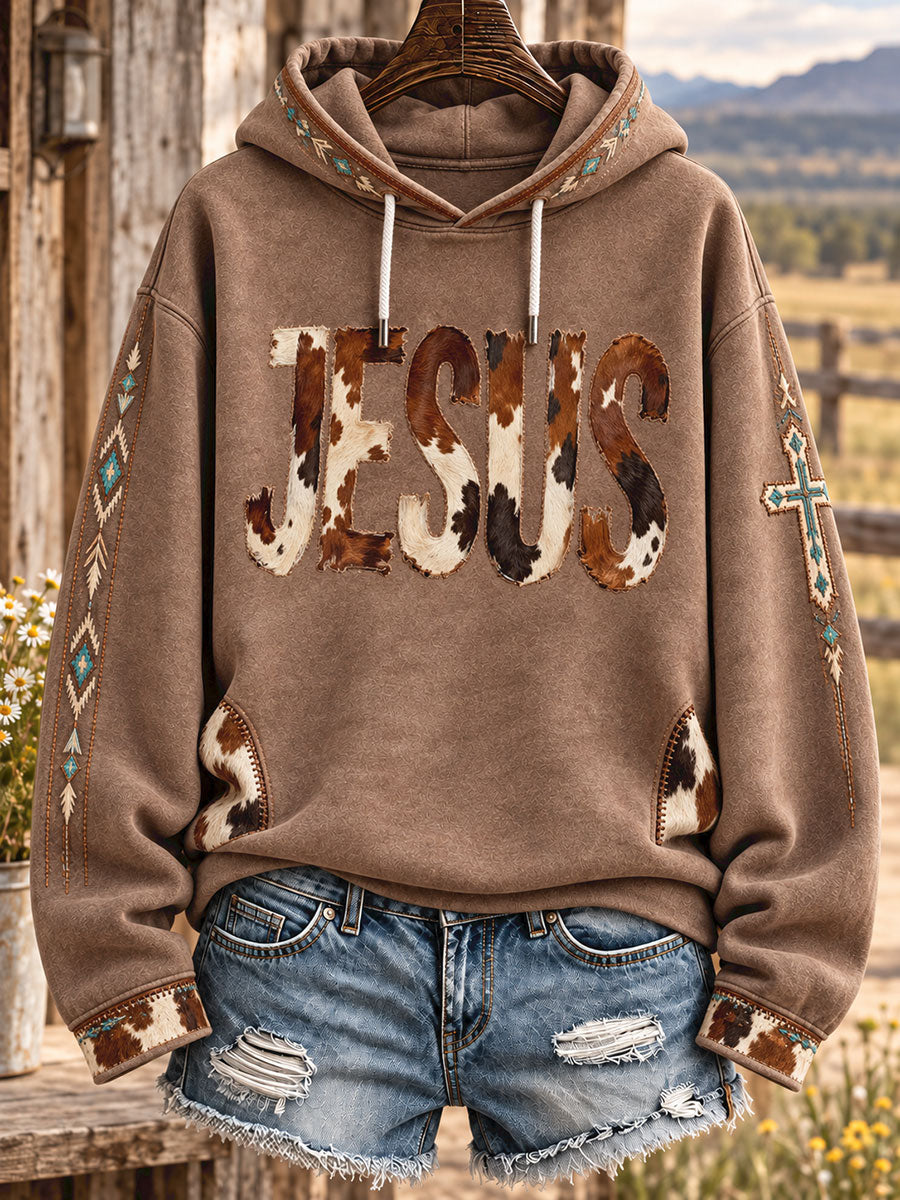 Women's Retro Westren Style Faith Lover Art Printed Hoddie