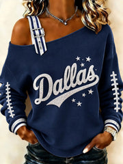 Women's Cowboys Football Fans Lovers Gameday Casual Off-Shoulder Sweatshirt