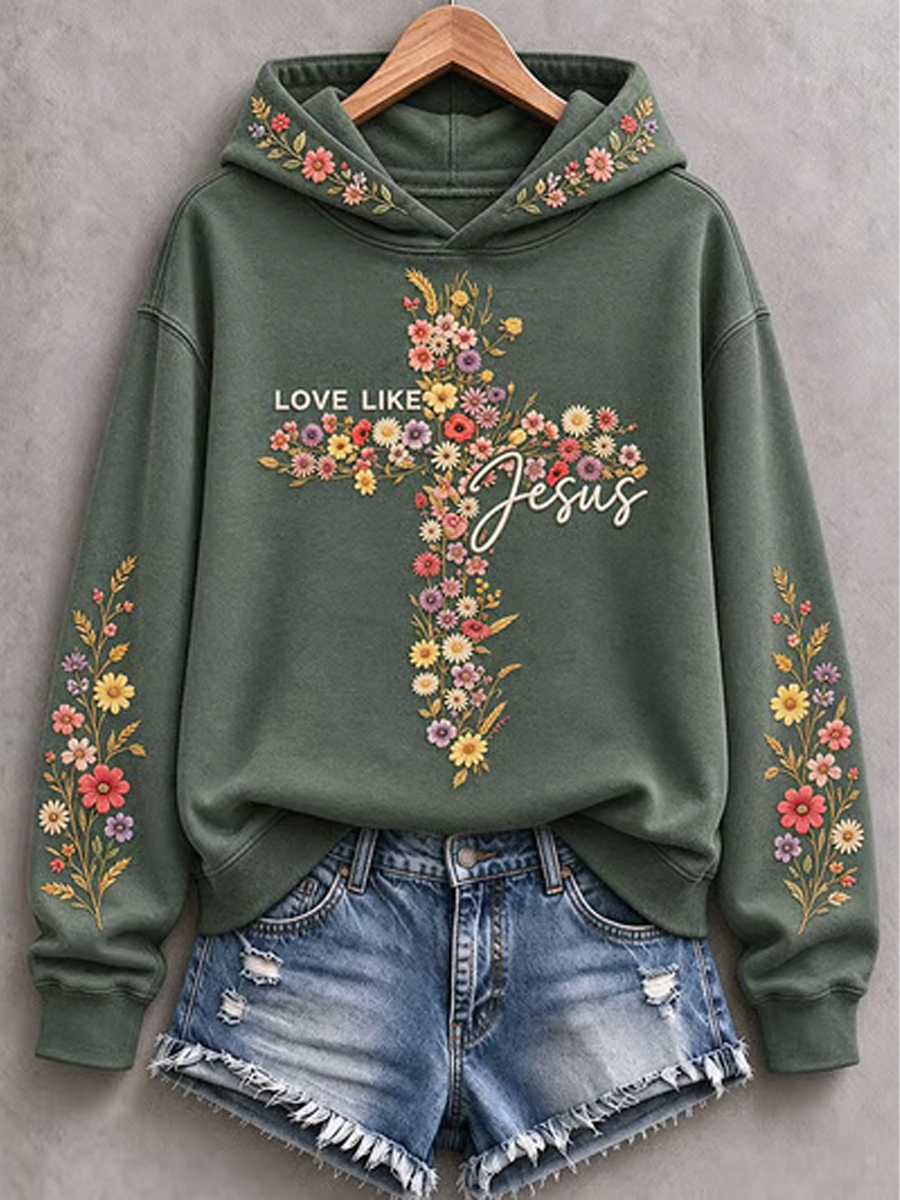 Women's Casual "Faith" Cross-Print Regular Sweatshirt