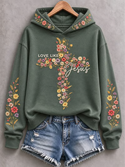 Women's Casual "Faith" Cross-Print Regular Sweatshirt