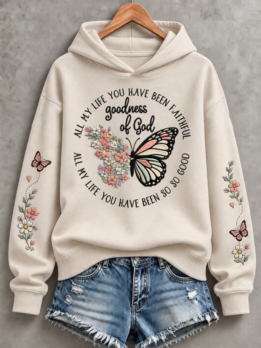 Women's Casual "Faith" Cross-Print Regular Sweatshirt