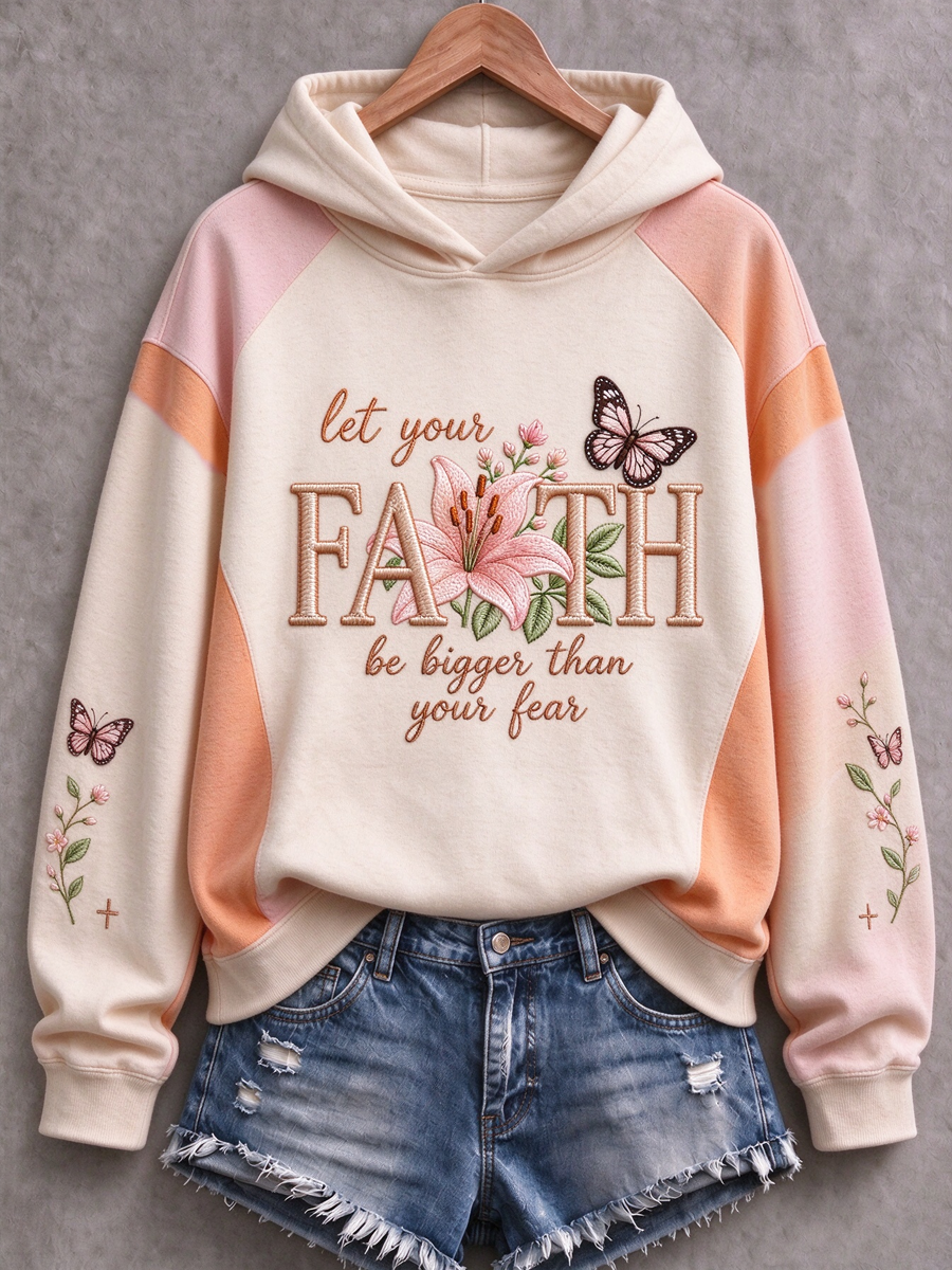 Women's Casual "Faith" Cross-Print Regular Sweatshirt