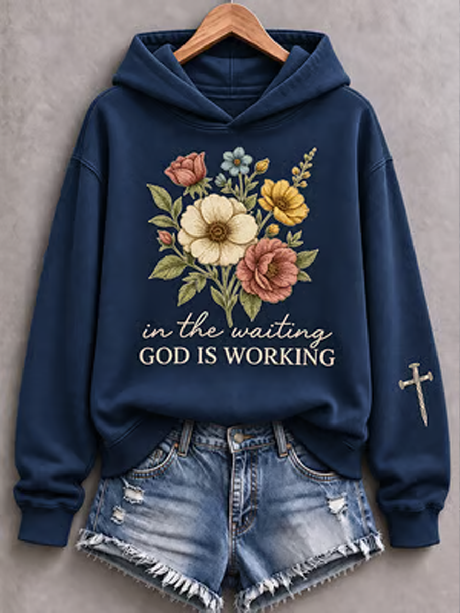 Women's Casual "Faith" Cross-Print Regular Sweatshirt
