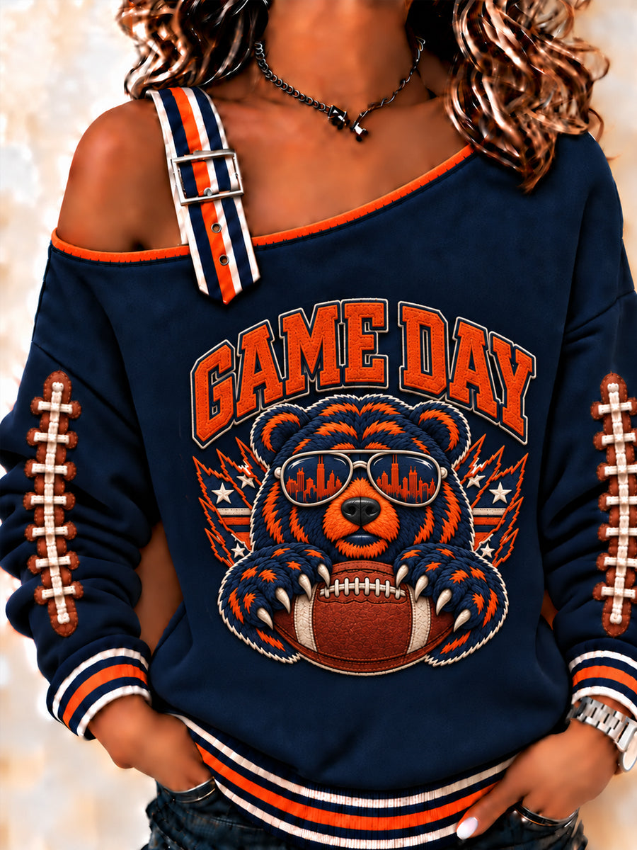Women's Football Gameday Gift For Football Fans Casual Off-Shoulder Sweatshirt