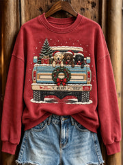 Women's Vintage Christmas Labrador Dogs & Truck Print Sweatshirt