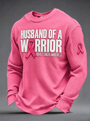 Men's Husband of a Warrior Cancer  Print Waffle Long Sleeve Top