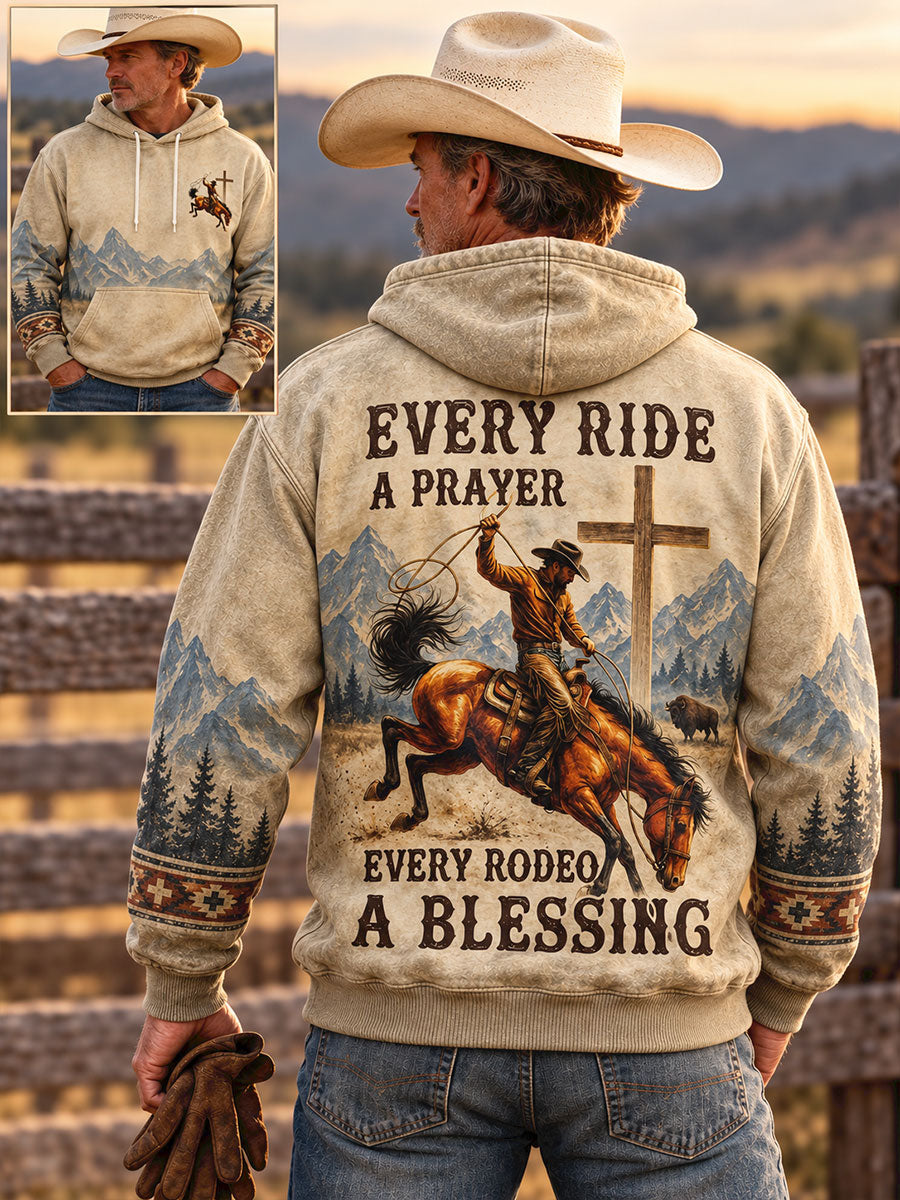 Men's Retro Western Style Faith Lover Art Printed Hoodie