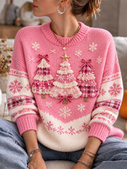 Women's Pink Christmas Tree Cozy Knit Sweater