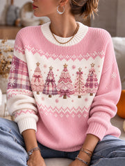 Women's Pink Christmas Tree Cozy Knit Sweater