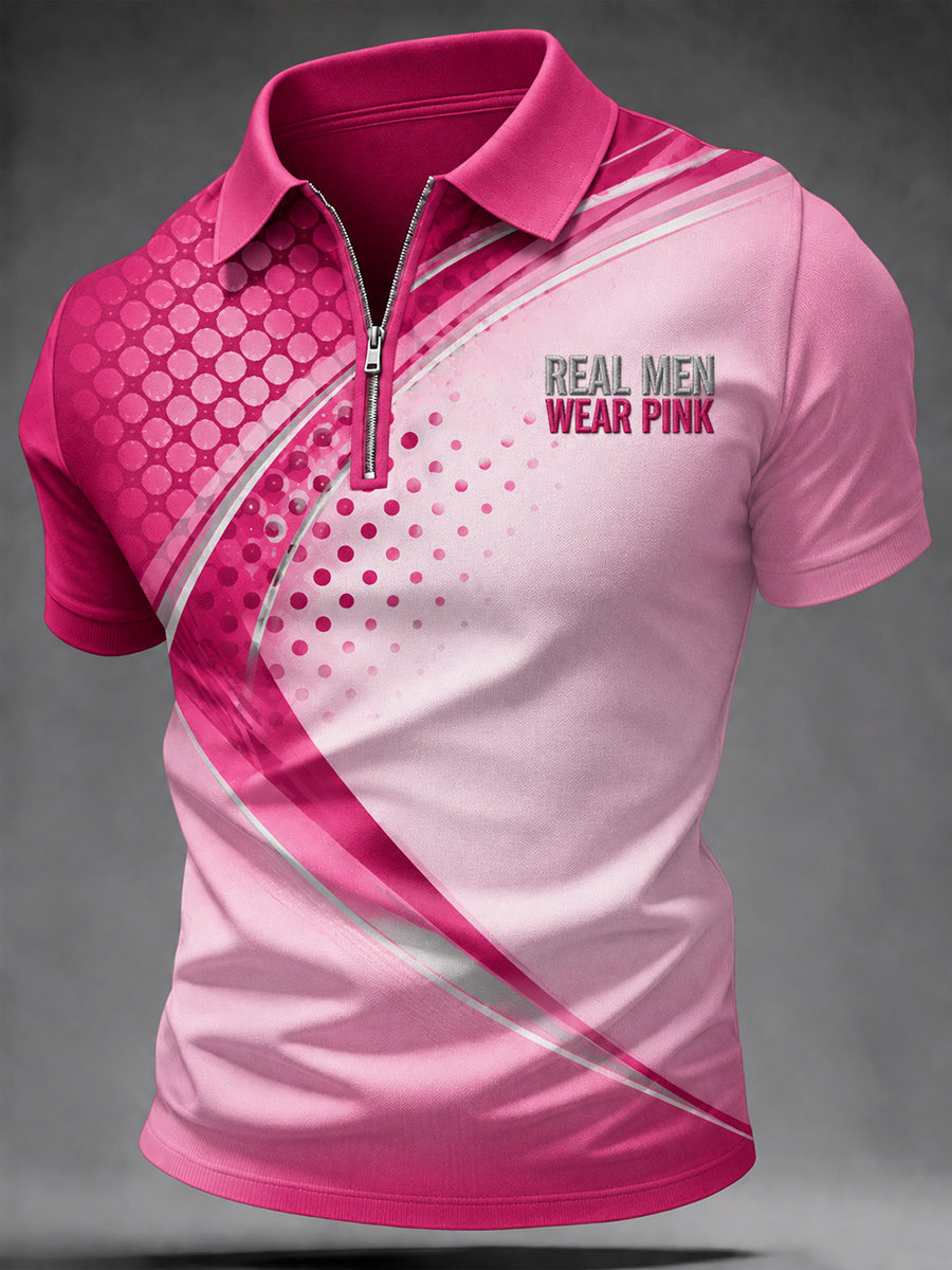 Men's Breast Cancer Awareness Print Zip up Shirt