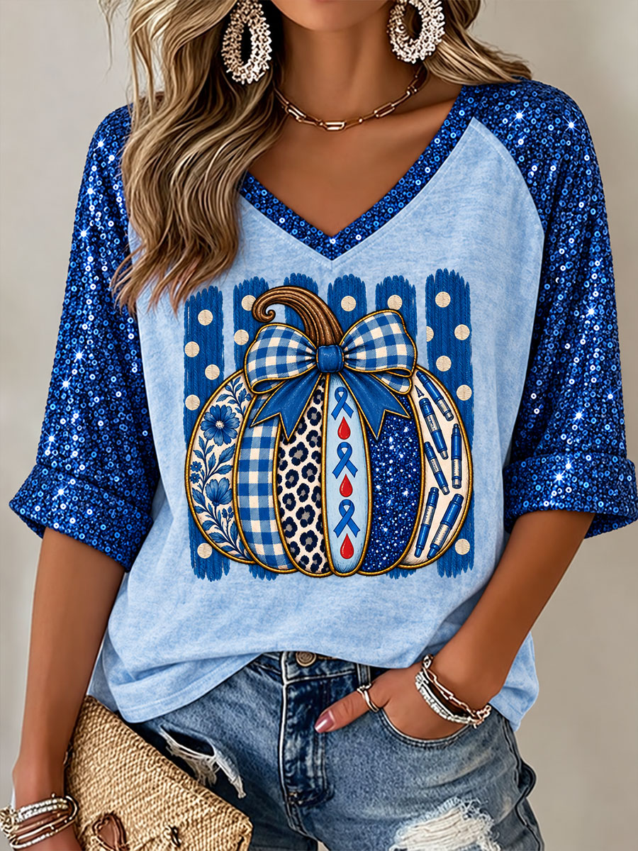 Women's Diabetes Awareness Printed Casual T-Shirt