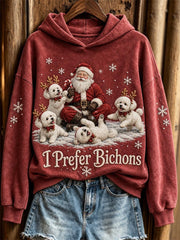 Women's Christmas I Prefer Bichons Santa Claus & Dogs Print Hoodie