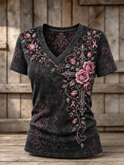 Women's Women's Corss and Pink Charity Ribbon Pattern Design Casual short-sleeved T-shirt