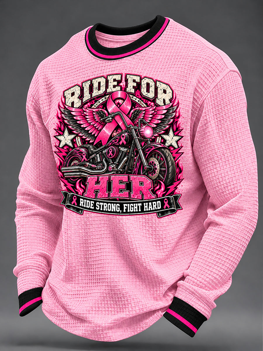 Men's Real Men Wear Pink Breast Cancer Awareness Print Waffle Sweatshirt