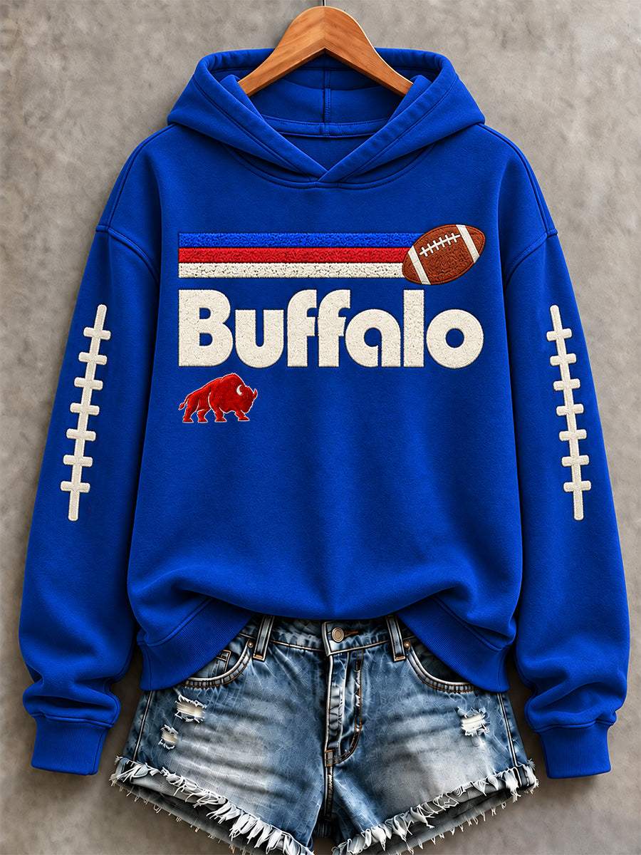 Women's Football Lover Buffalo Print Casual Hoodie
