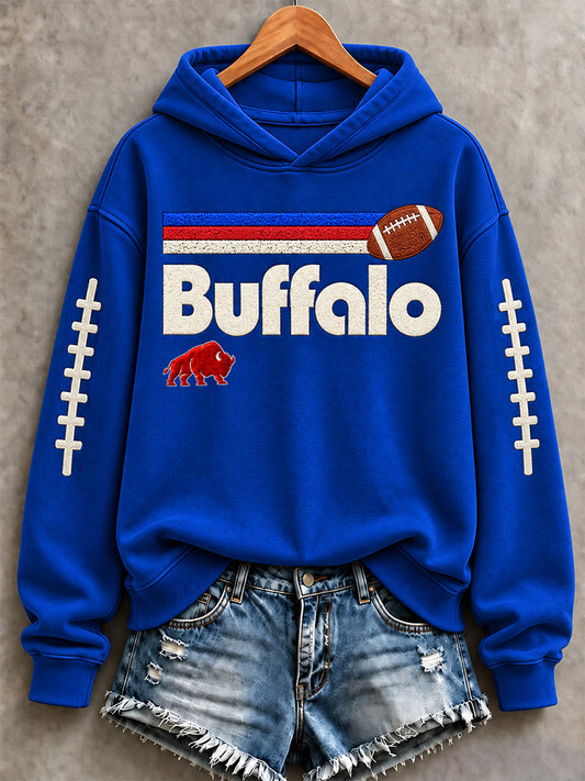 Women's Football Lover Buffalo Print Casual Hoodie