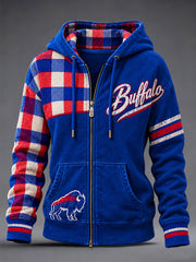 Women's Football Lover Buffalo Print Casual Zip-Up Hoodie