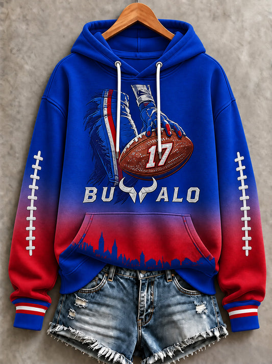 Women's Football Lover Buffalo Print Casual Hoodie