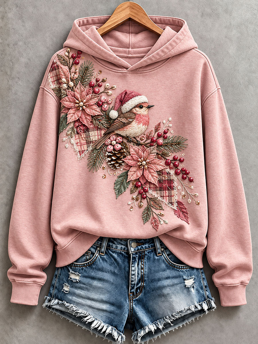 Women's Floral and Bird Patchwork Art Hoodie
