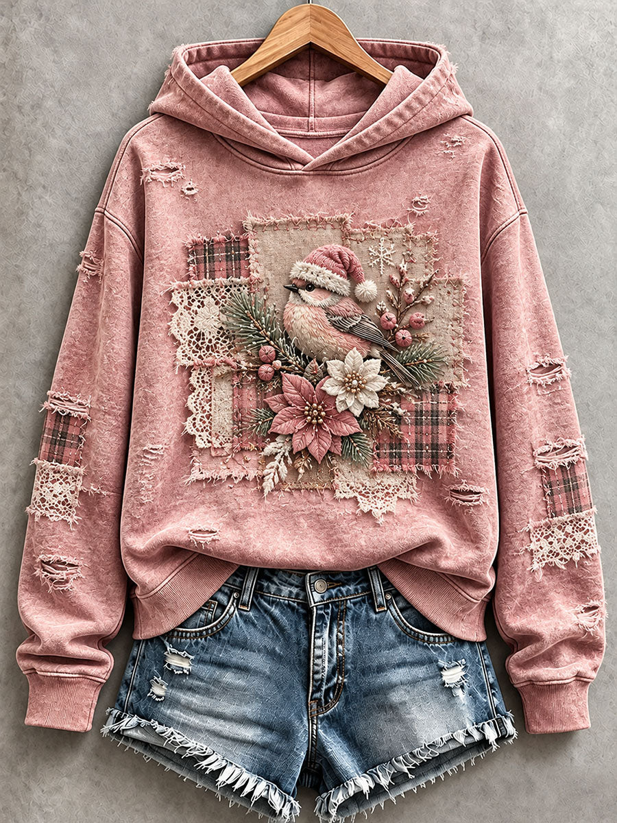 Women's Floral and Bird Patchwork Art Hoodie