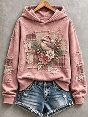 Women's Floral and Bird Patchwork Art Hoodie