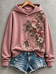 Women's Floral and Bird Patchwork Art Hoodie
