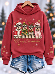 Women's Cute  Schnauzer Merry Christmas Print Casual Hoodie