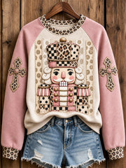 Women's Christmas Western Pink Soldier & Cross Print raglan sleeve sweatshirt