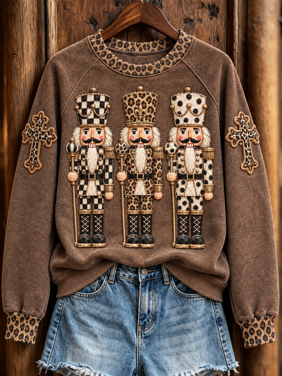 Women's Christmas Western Soldiers & Cross Print raglan sleeve sweatshirt