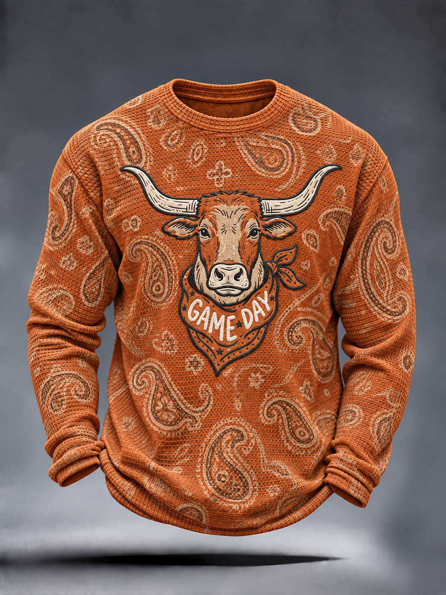 Men's Football Game Day Casual Waffle Long Sleeve T-Shirt