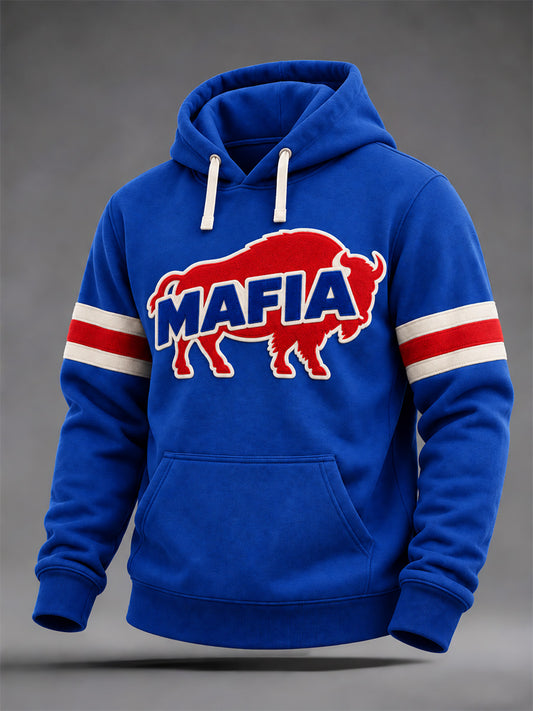 Men's Football Lover Buffalo Print Casual Oversized Drop-Shoulder Hoodie With Pockets