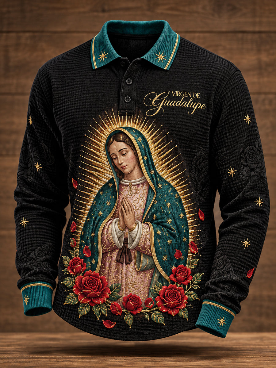 Men's Mexico Our Lady of Guadalupe Day Faith Art Printed Waffle Casual Tops