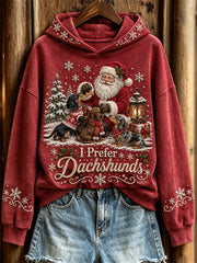 Women's I Prefer Dachshunds Christmas Santa Claus & Dogs Print Regular Sweatshirt