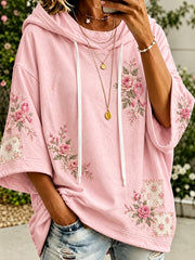 Women’s Pink Rose and Pink Charity Ribbon Pattern Casual Hoodie