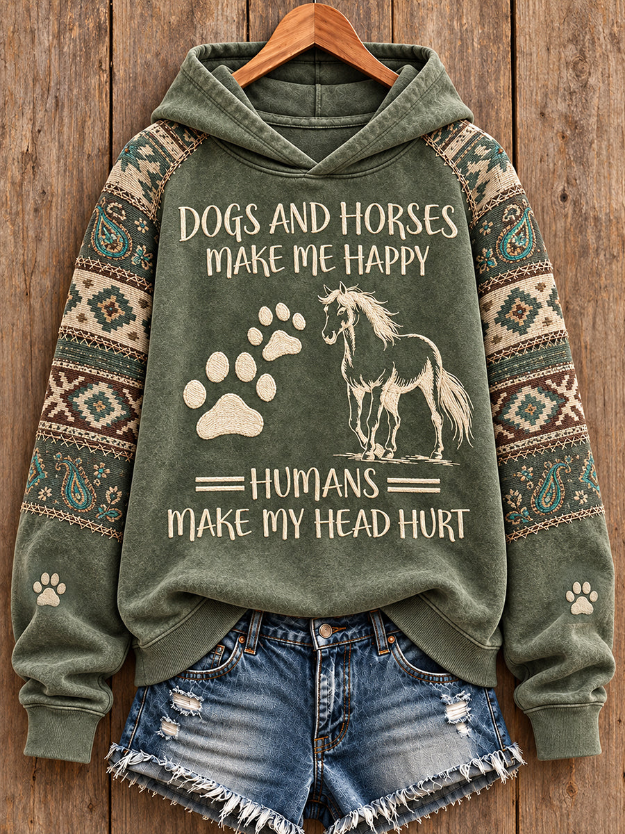 Women's Vintage Western Syle Faith&Horses Lover Printed Hoodie