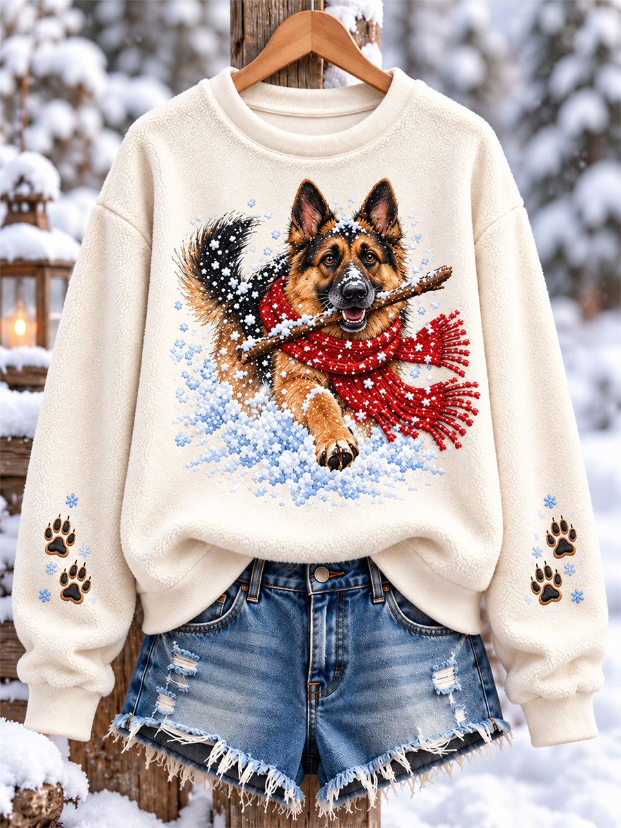 Women's Cute Dog Print Flannel Sweatshirt