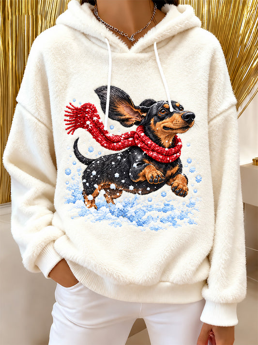 Women's Cute Dog Print Flannel Hoodie