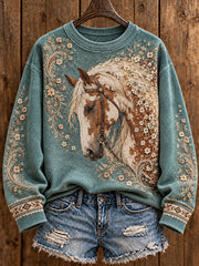Women's Vintage Western Style Horses Lover Printed Sweatshirt