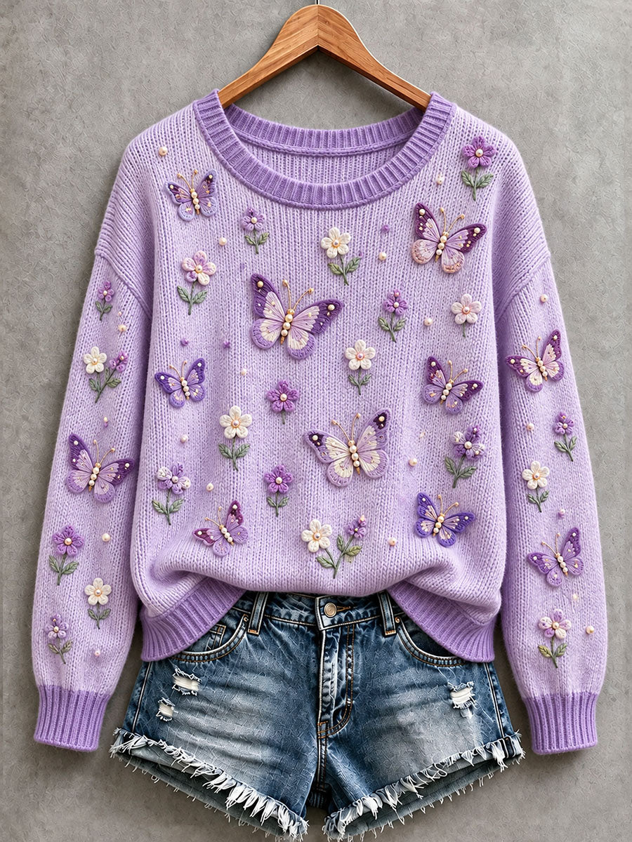 Women’s Butterfly and Floral Cozy Knit Sweater