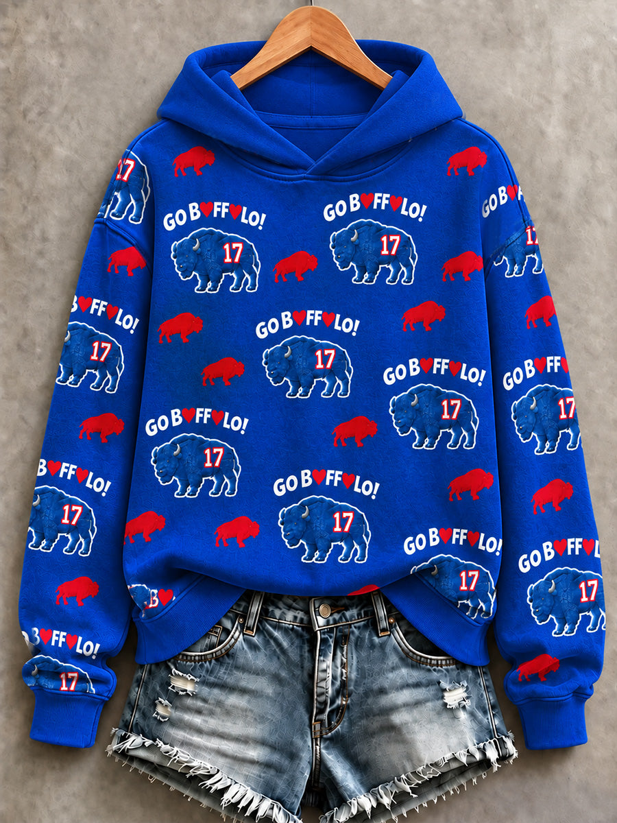 Women's Football Lover Buffalo Print Casual Zip-Up Hoodie