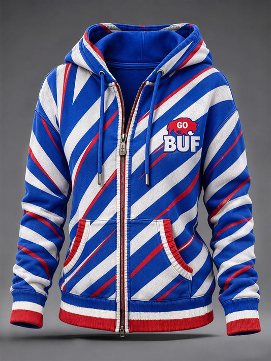 Women's Football Lover Buffalo Print Casual Zip-Up Hoodie