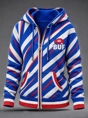 Women's Football Lover Buffalo Print Casual Zip-Up Hoodie