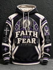 Men's Faith Over Fear Print Oversized Drop-Shoulder Hoodie With Pockets