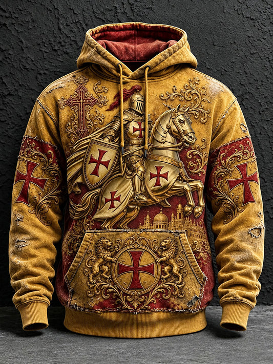 Men's Templar Print Oversized Drop-Shoulder Hoodie With Pockets